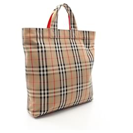 Burberry-Burberry Vintage Check Canvas Leather Tote Bag-Brown,Beige