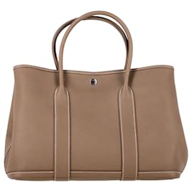 Hermès-Hermès Etoupe Negonda Garden Party 36 Bag in Brown Leather-Brown
