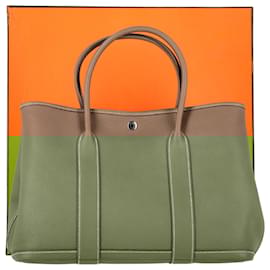 Hermès-Hermès Etoupe Negonda Garden Party 36 Bag in Brown Leather-Brown
