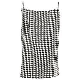 Alexander Mcqueen Stampa Houndstooth in Lino Tweed Nero e Bianco Altro Stampa python
