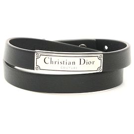 Bracciale in pelle e acciaio inossidabile Dior Nero