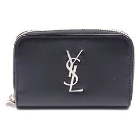 Yves Saint Laurent Leather YSL Logo Coin Case Black