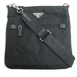 Prada-Prada Nylon Leather Shoulder Bag-Black