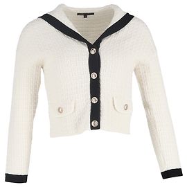 Maje Strickjacke mit Matrosenkragen aus weißer Baumwolle Weiß