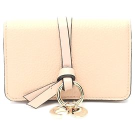 Chloé Chloe Alphabet Leather Card Case Beige Brown Beige