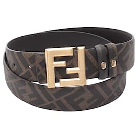 Fendi-Fendi FF Logo Leather Belt-Brown