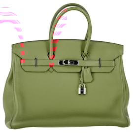 Hermès-Hermès Palladium Plated Birkin 35 Bag in Red Clemence Leather -Red