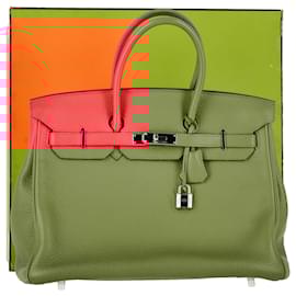 Hermès-Hermès Palladium Plated Birkin 35 Bag in Red Clemence Leather -Red