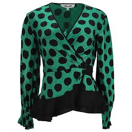 Diane von Furstenberg Polka-Dot Jacquard Wickeloberteil aus grünem Rayon Grün