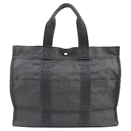 Hermès-Hermes Her Line Canvas Tote Bag-Grey