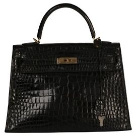 Sac Hermès, modèle Kelly Crocodile Noir. Noir
