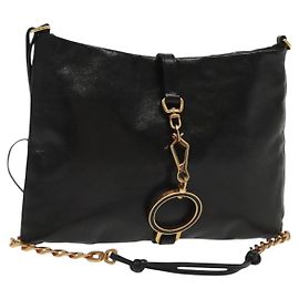 PRADA Chain Shoulder Bag Leather Black Gold Auth 129605 Black Golden