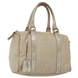 FENDI Zucchino Canvas Handtasche Silber Gold Auth 139411 Silber Golden