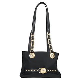 Borsa a Spalla con Catena VERSACE in Nylon Nero e Oro Auth BA4795 Nero D'oro