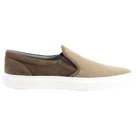 Corneliani-CORNELIANI Suede and Cloth Slip-On Sneakers in Brown, Size 50 EU-Brown