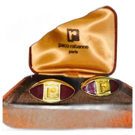 Abotoaduras Paco Rabanne Logotipo em Metal Dourado e Resina Marrom Gold hardware