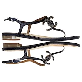 Chanel-CC Logo Sandals-Black