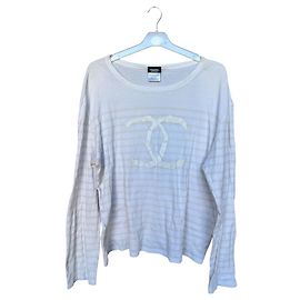 Top Chanel blanco y beige de algodón con logo CC Blanco Beige
