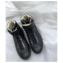 Chanel-CC Logo High Top Sneakers-Black,Blue,Navy blue,Dark blue