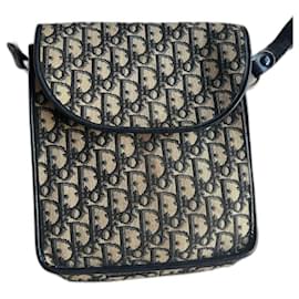 Christian Dior-Christian Dior – Vintage Jacquard Canvas and Leather Shoulder Bag-Cream,Navy blue