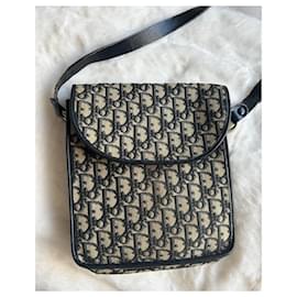 Christian Dior-Christian Dior – Vintage Jacquard Canvas and Leather Shoulder Bag-Cream,Navy blue