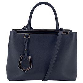 Fendi Black Leather Petite 2 Jours Tote Handbag with Shoulder Strap Black