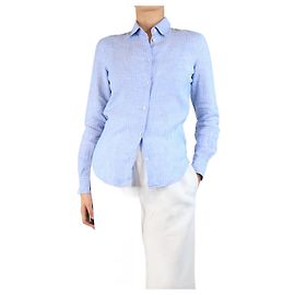Loro Piana Camicia in lino a righe blu - taglia UK 8 Blu