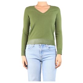 Eric Bompard Pull en cachemire vert à col en V - taille S Vert