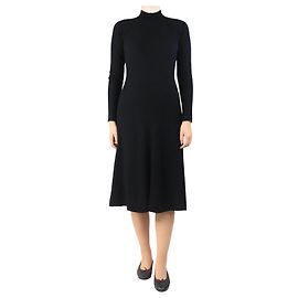 Eric Bompard Schwarzes geripptes Kaschmir-Midikleid - Größe M Schwarz