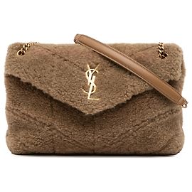 Sac à épaule Loulou Puffer en shearling marron de Saint Laurent Marron