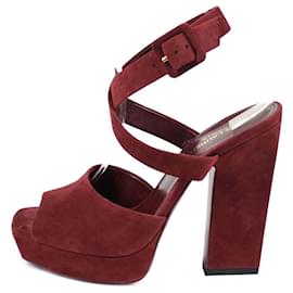 Saint Laurent-Saint Laurent burgundy suede platform sandals with wide high heel-Dark red