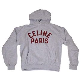 Sudadera oversized Céline gris con inscripción burdeos Gris