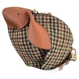 Bunny Bag LOEWE tweed a pied de poule e pompon in pelle shearling Marrone Multicolore Beige Cachi Cognac Marrone scuro Gold hardware