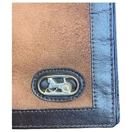 Céline-Vintage Céline long wallet in leather and suede-Brown,Dark brown