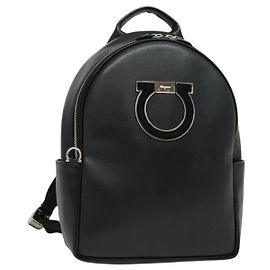 Salvatore Ferragamo Gancini Backpack Leather Black Silver Auth 138252 Black Silvery