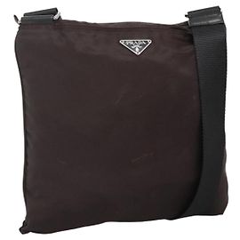 PRADA Shoulder Bag Nylon Black Silver Auth 137625 Black Silvery