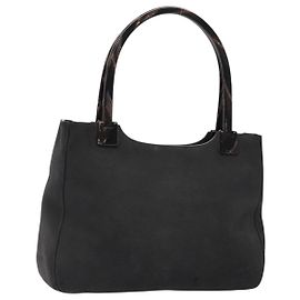 PRADA Tote Bag Suede Gray Silver Auth 139262 Brown Silvery