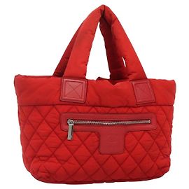 CHANEL Handtasche Coco Cocoon Nylon Rot Silber CC Auth 138367 Silber Rot