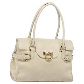 Sac à main Gancini en cuir blanc et or authentique Salvatore Ferragamo 138629 Blanc Doré