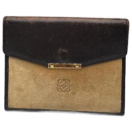 Vintage Loewe Suede / leather Card Holder Brown