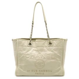 Chanel Deauville Medium Tote MM Schultertasche Weiß