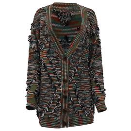 Oversized Fransen-Intarsien-Cardigan aus mehrfarbiger Wolle von Missoni Mehrfarben