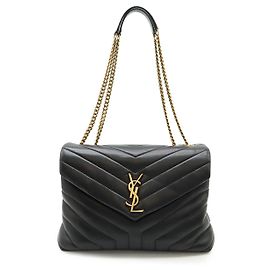 Yves Saint Laurent Bolsa de Ombro de Couro Loulou Saint Laurent Paris Preto