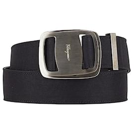 Salvatore Ferragamo-Salvatore Ferragamo Vara Leather Nylon Belt-Black