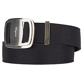 Salvatore Ferragamo-Salvatore Ferragamo Vara Leather Nylon Belt-Black
