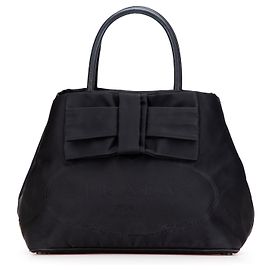 Borsa Prada in tessuto canapa nera con logo e fiocco Nero