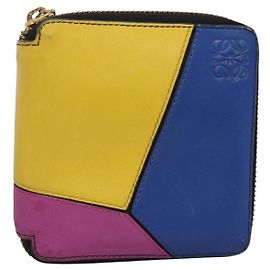 LOEWE Puzzle Anagram Cartera Compacta de Cuero Amarilla Auth 134882 Amarillo