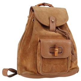 GUCCI Bamboo Backpack Suede Brown Gold 003 1705 0030 Auth BA4691 Brown Golden