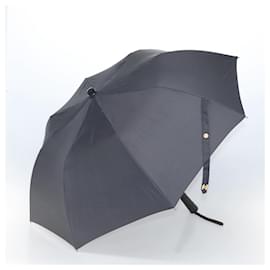 Chanel-CHANEL Folding Umbrella & Umbrella Case Umbrella Nylon Black CC Auth 134253-Black,Golden