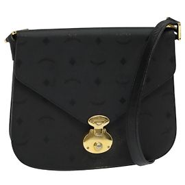 Borsa a spalla MCM Vicetos Logogram PVC Nero Oro Auth BA2965 Nero D'oro